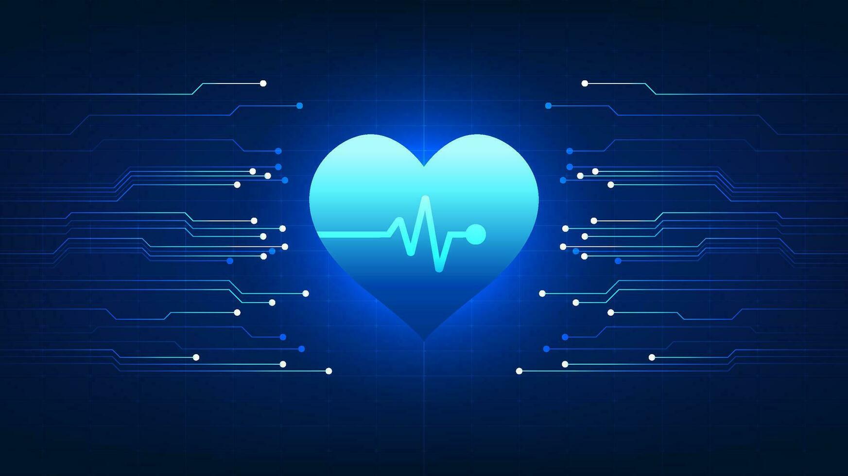 Medical technology The heart is connected to the technology circuit board. Modern technology innovation that measures the patient's heartbeat for diagnosis and treatment. vector