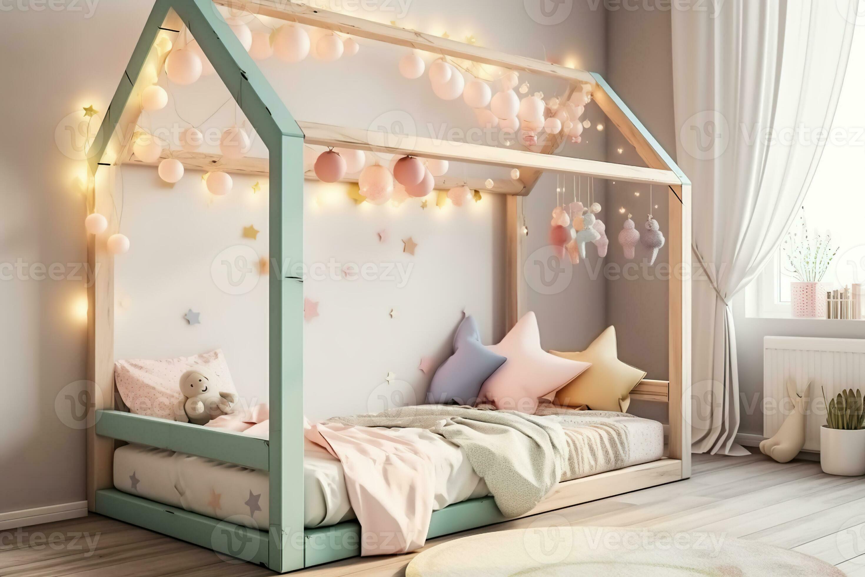 String lights 2024 on bed frame