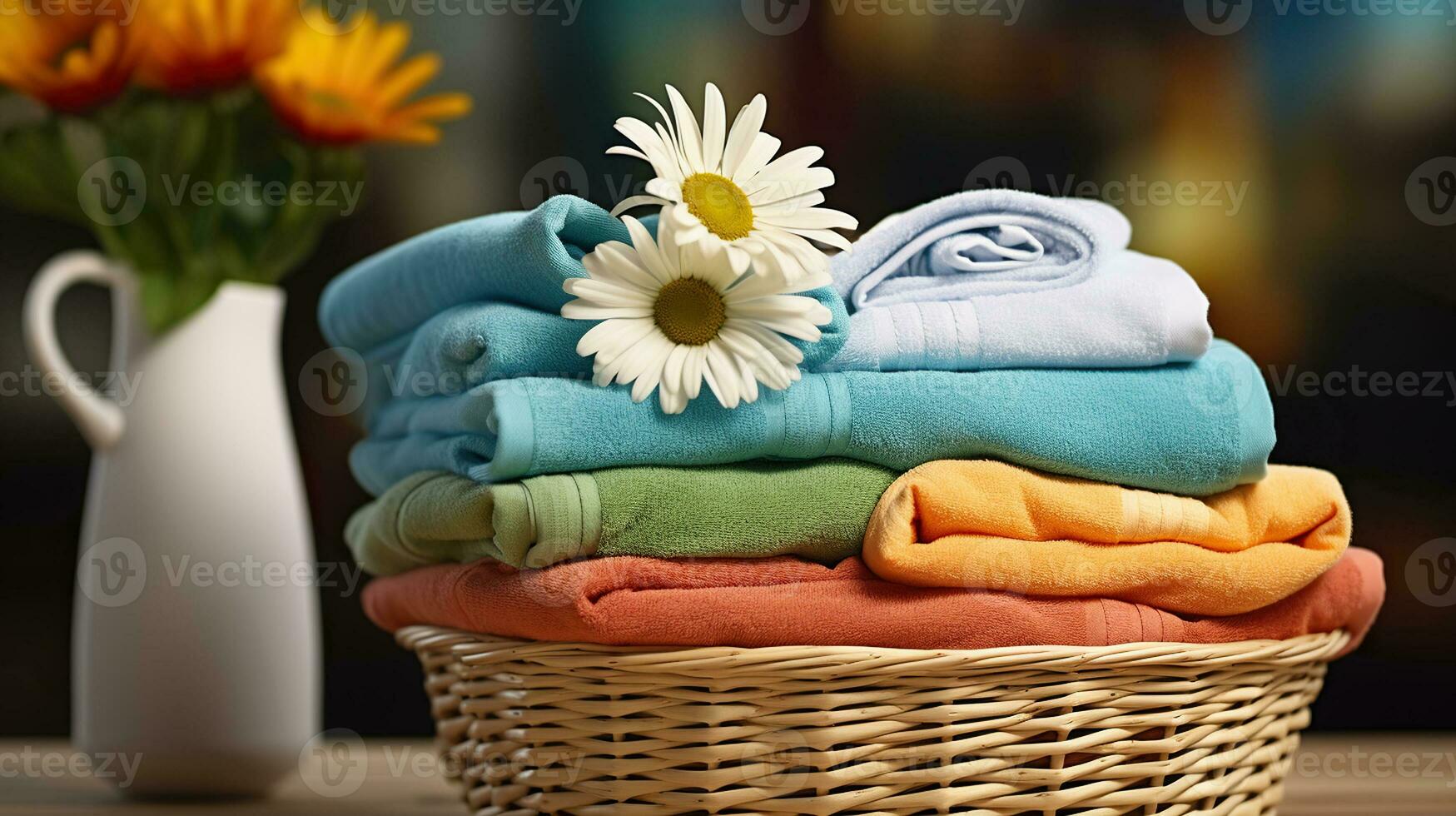 Towel Tidiness. Organizing with Colorful Laundry Baskets. Generative AI photo