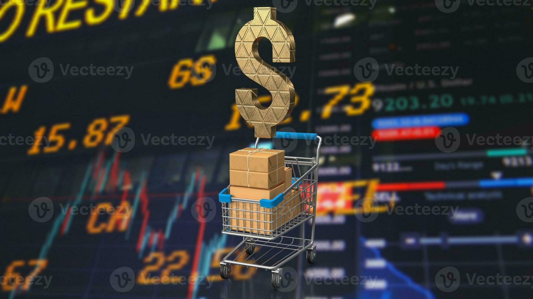 The shopping trolley and dollar symbol 3d rendering photo