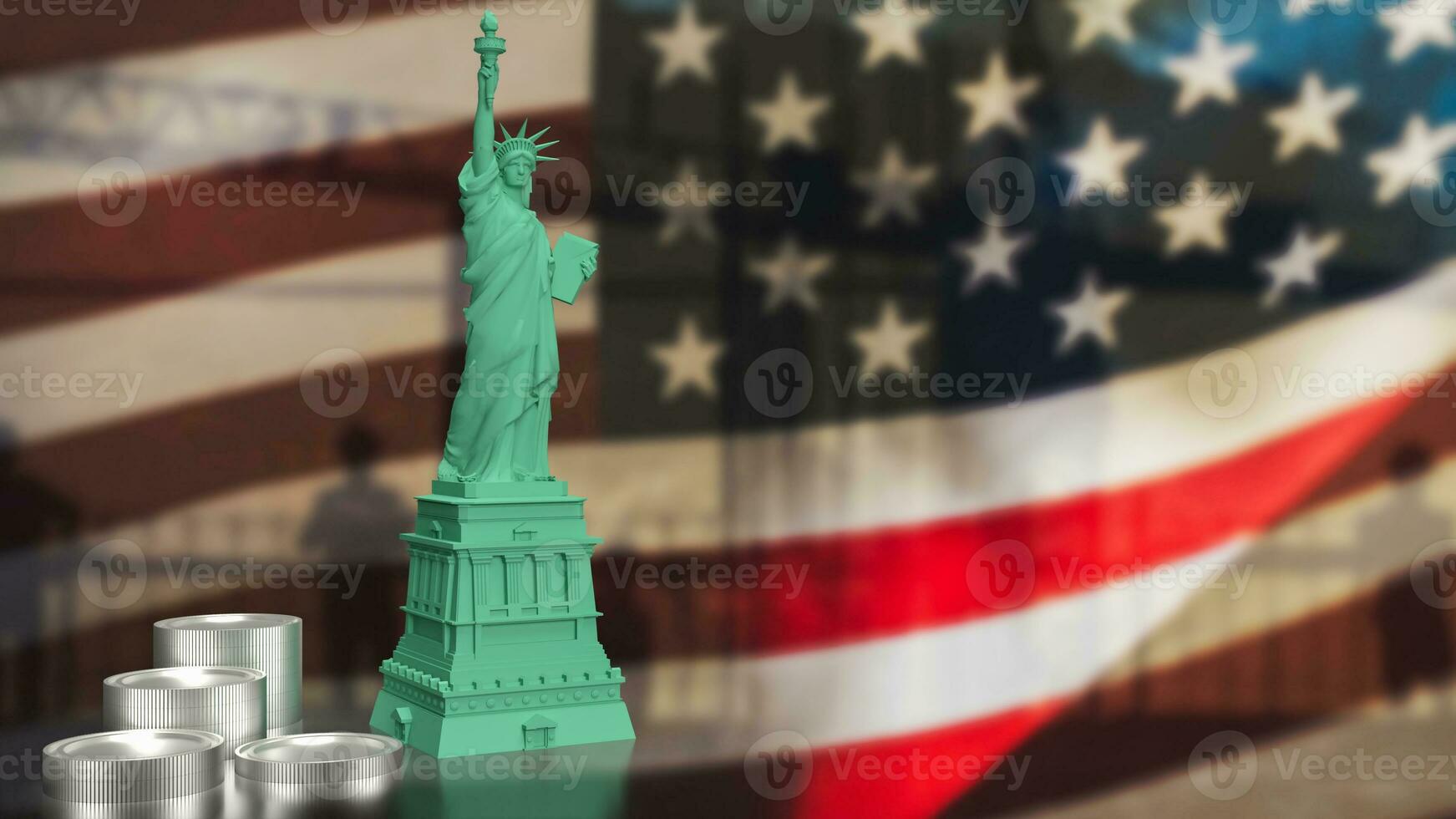 The  statue of liberty and coins for Usa Business concept 3d rendering photo