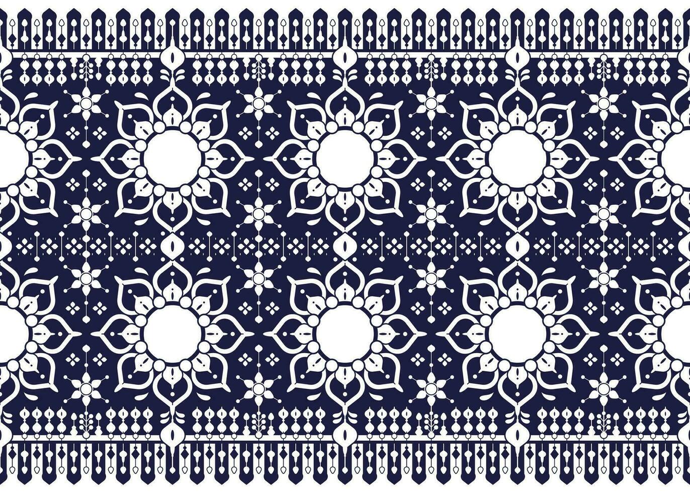geometric and mandala ethnic fabric pattern on blue background for cloth carpet wallpaper background wrapping etc. vector