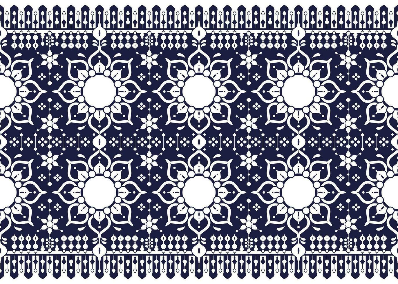 geométrico y mandala étnico tela modelo en azul antecedentes para paño alfombra fondo de pantalla antecedentes envase etc. vector