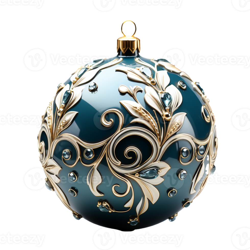 3d luxury Blue Christmas ball decorated with gold, AI Generative. png