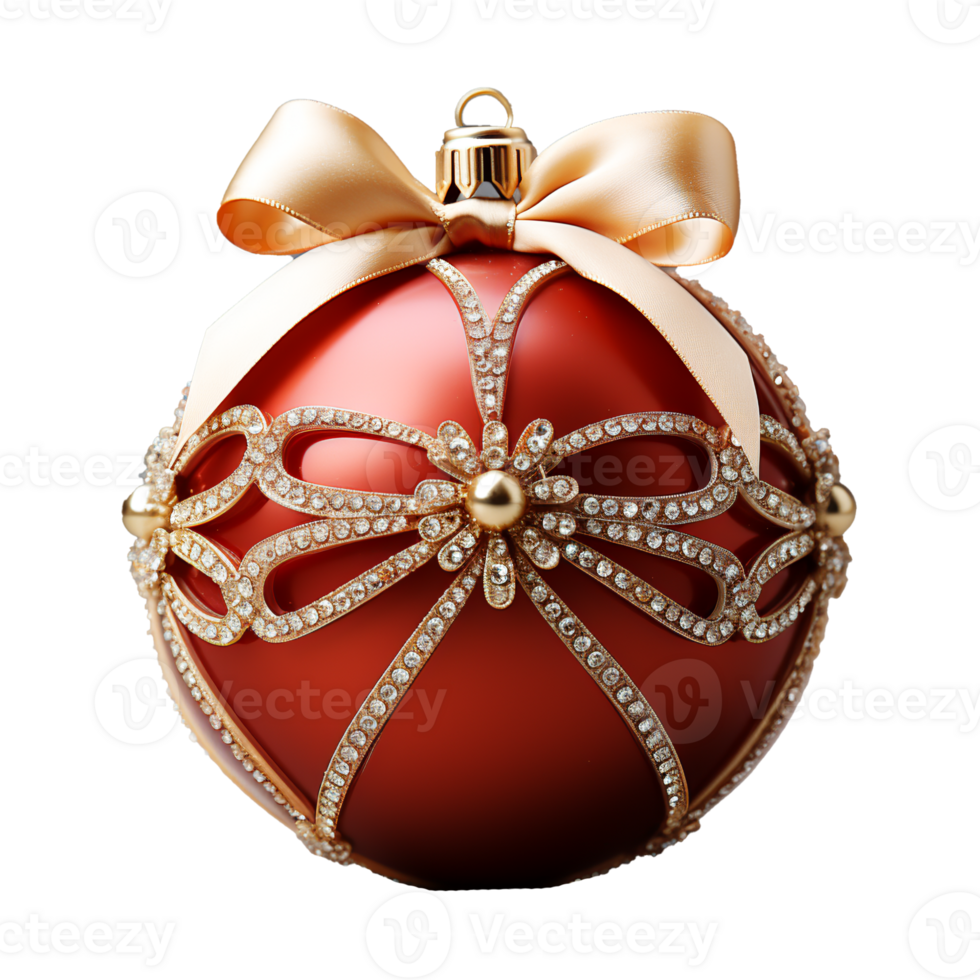 3d luxury Red Christmas ball decorated with gold, AI Generative. png