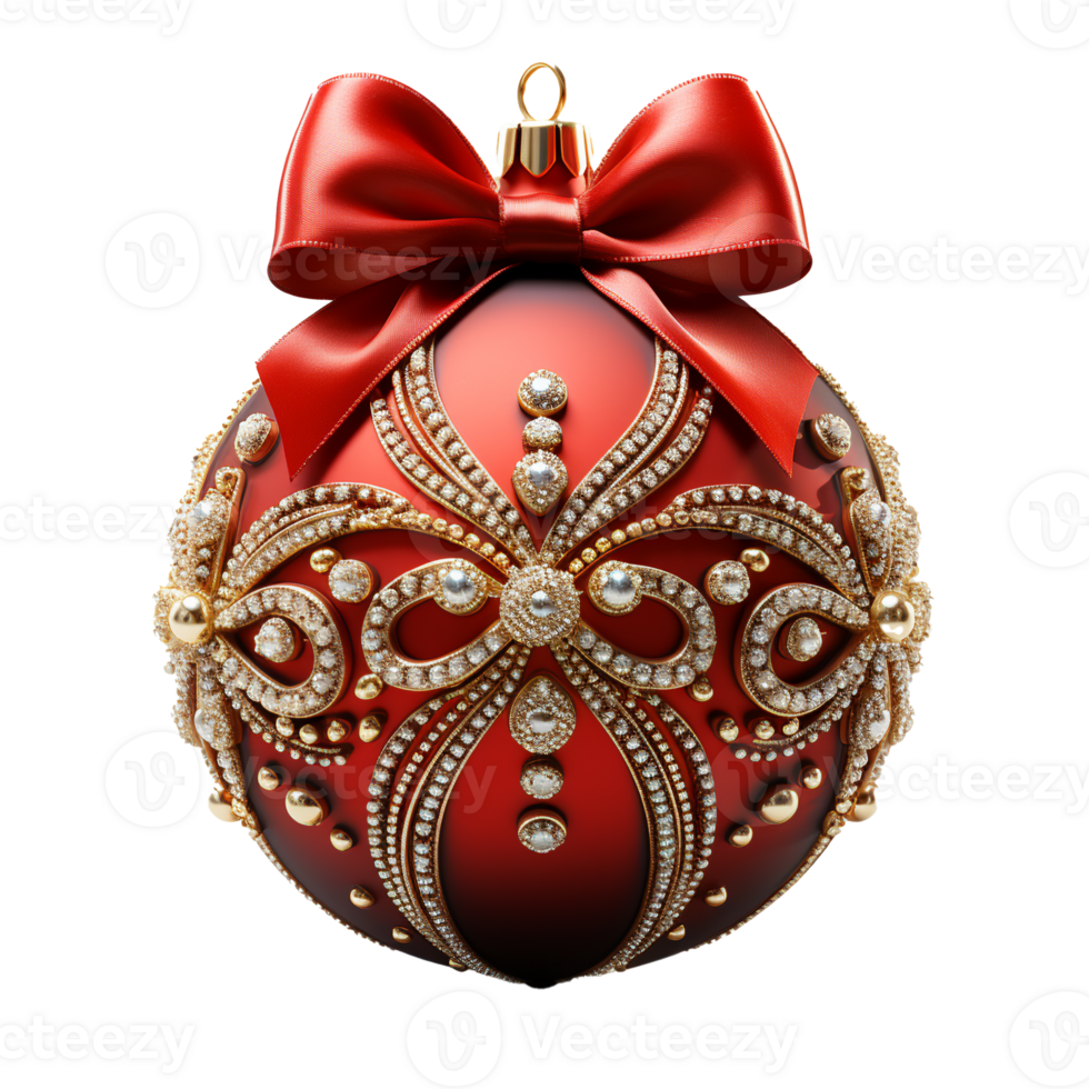 3d luxury Red Christmas ball decorated with gold, AI Generative. png