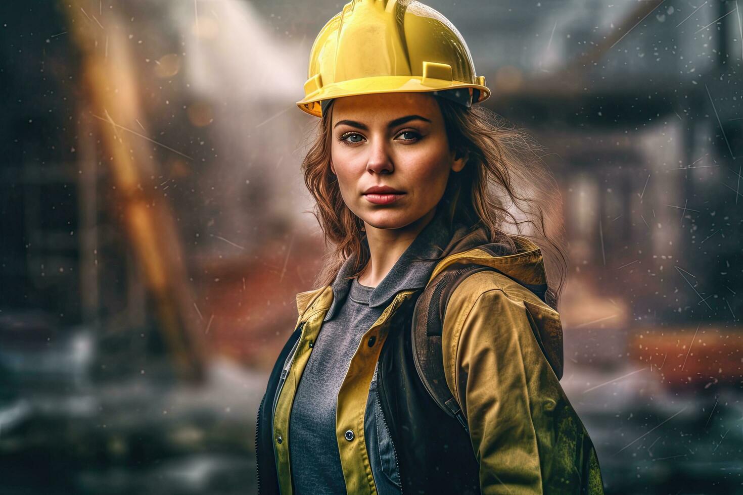 A female worker on the background of the construction site,Generative AI . photo