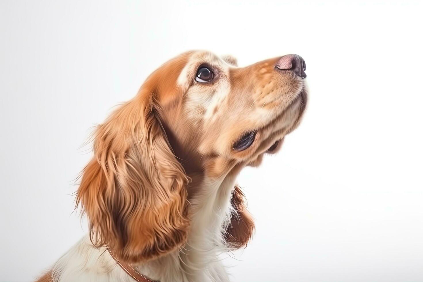 Happy cute playful white-braun doggy  playing and looking happy isolated on white background. ,Generative AI photo