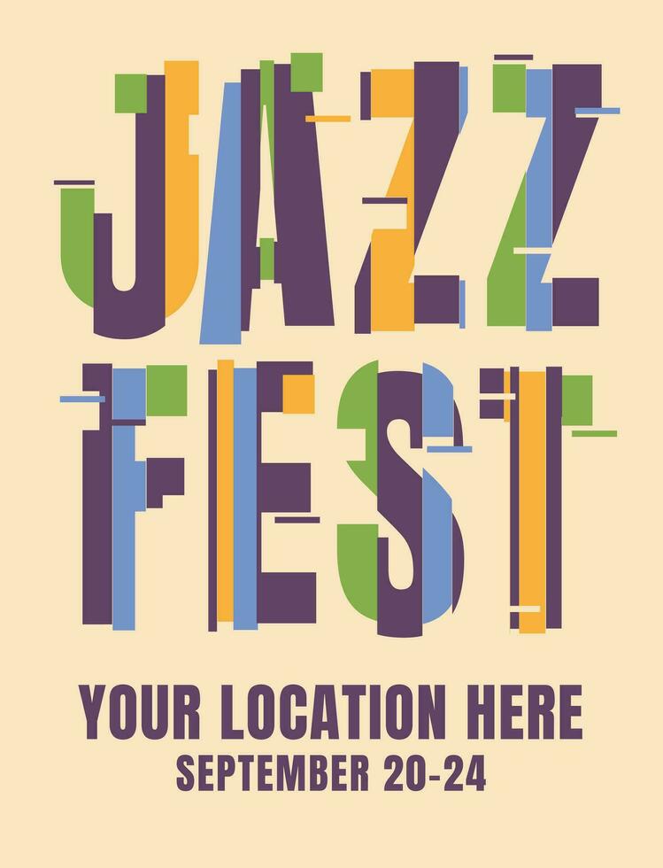 Jazz fest creative typographic poster. Advertisement of music performance. Vector flat illustration