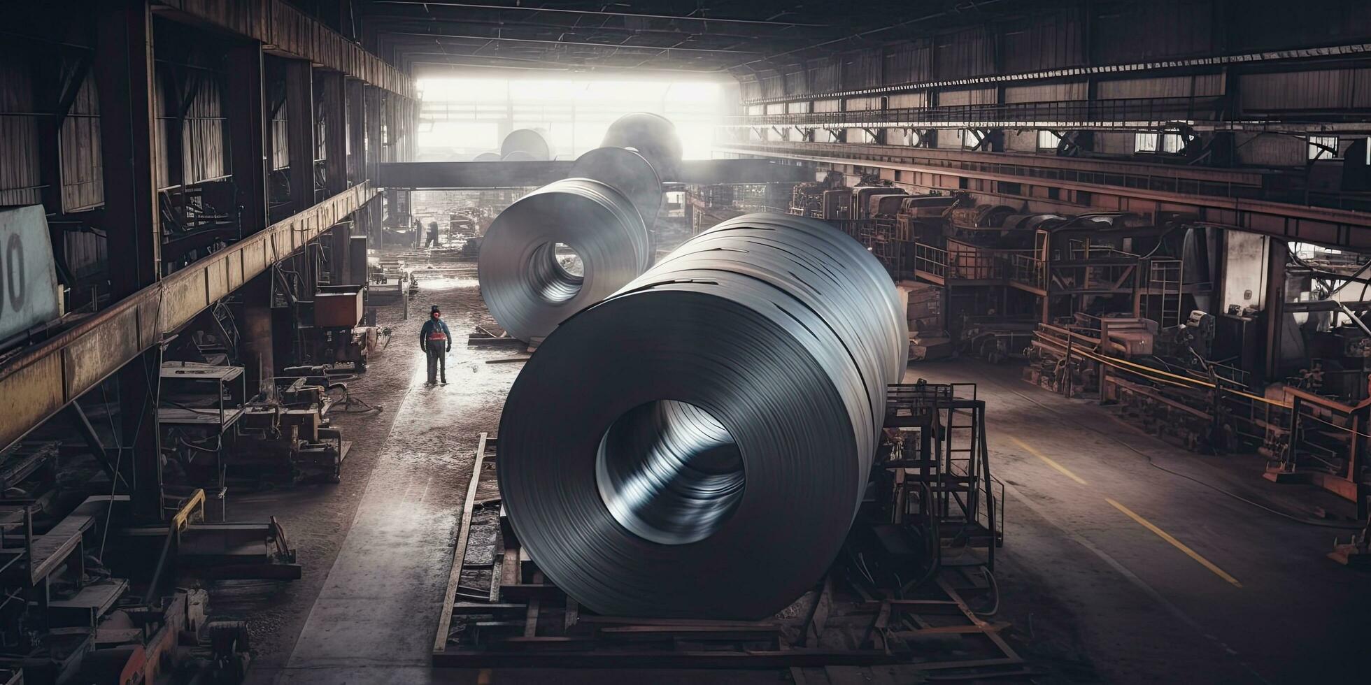Roll of steel , colour , sheet in factory , Generative AI . photo