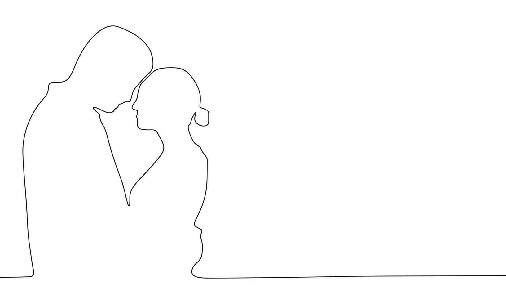 Two people are kissing one line continuous banner. Line art couple concept banner. Outline vector illustration.