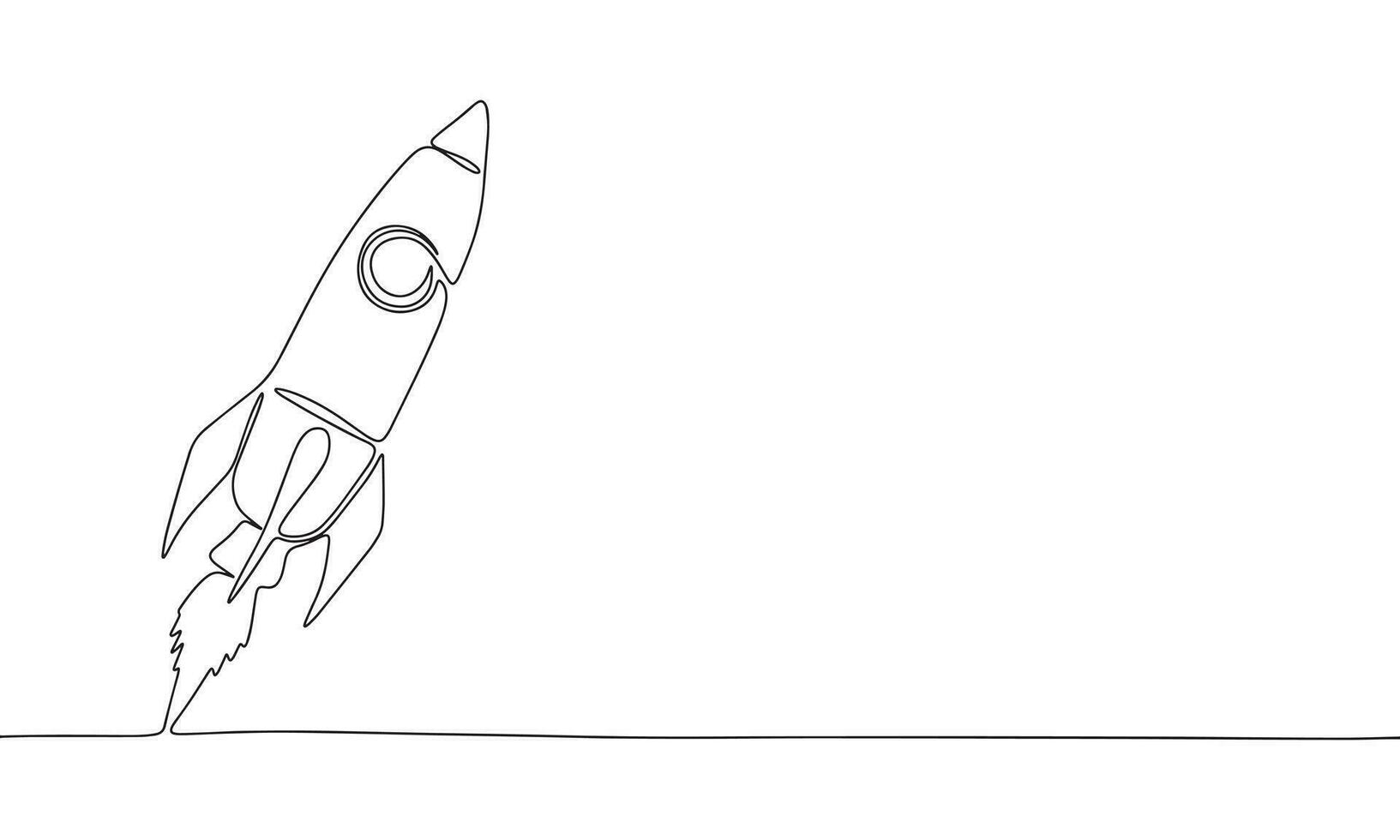 Rocket one line continuous banner. Line art festival business start banner. Outline vector illustration.