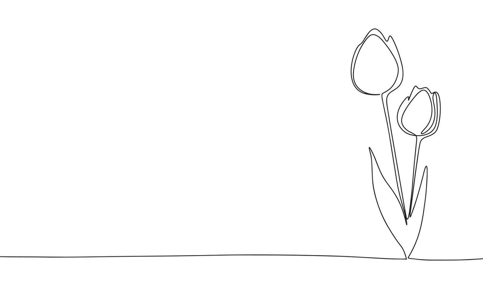 Tulips one line continuous banner. Line art flowers concept banner. Outline vector illustration.