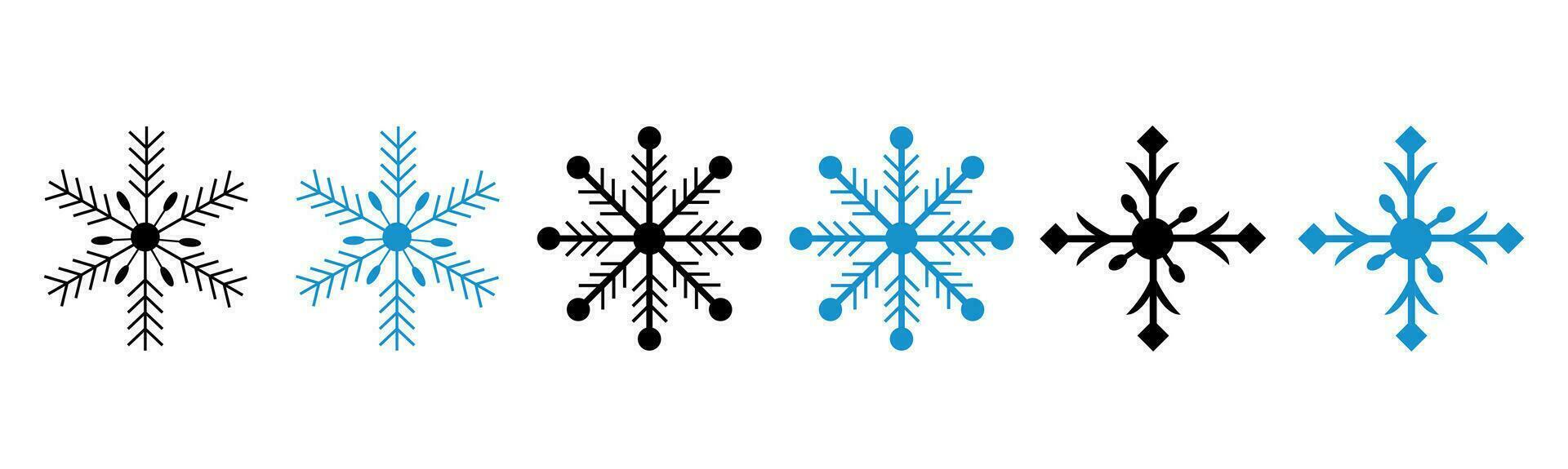 Set black and blue snowflake icons collection with white background. vector