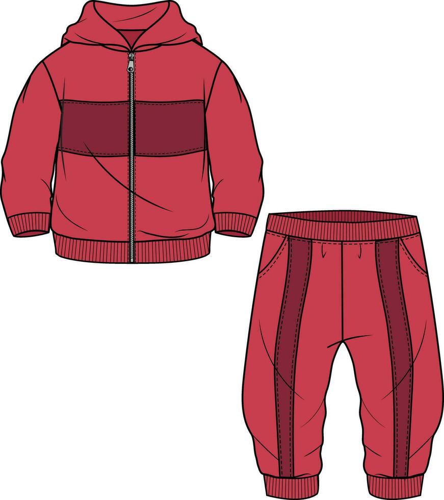 KIDS  WEAR HOODIE AND JOGGER SWEAT SUIT SET TRACK SUIT VECTOR ILLUSTRATION