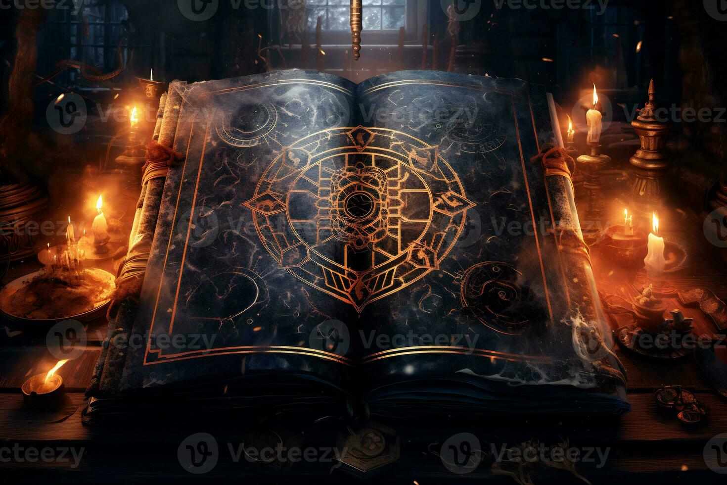 An intricate illustration of a witch ancient spellbook photo