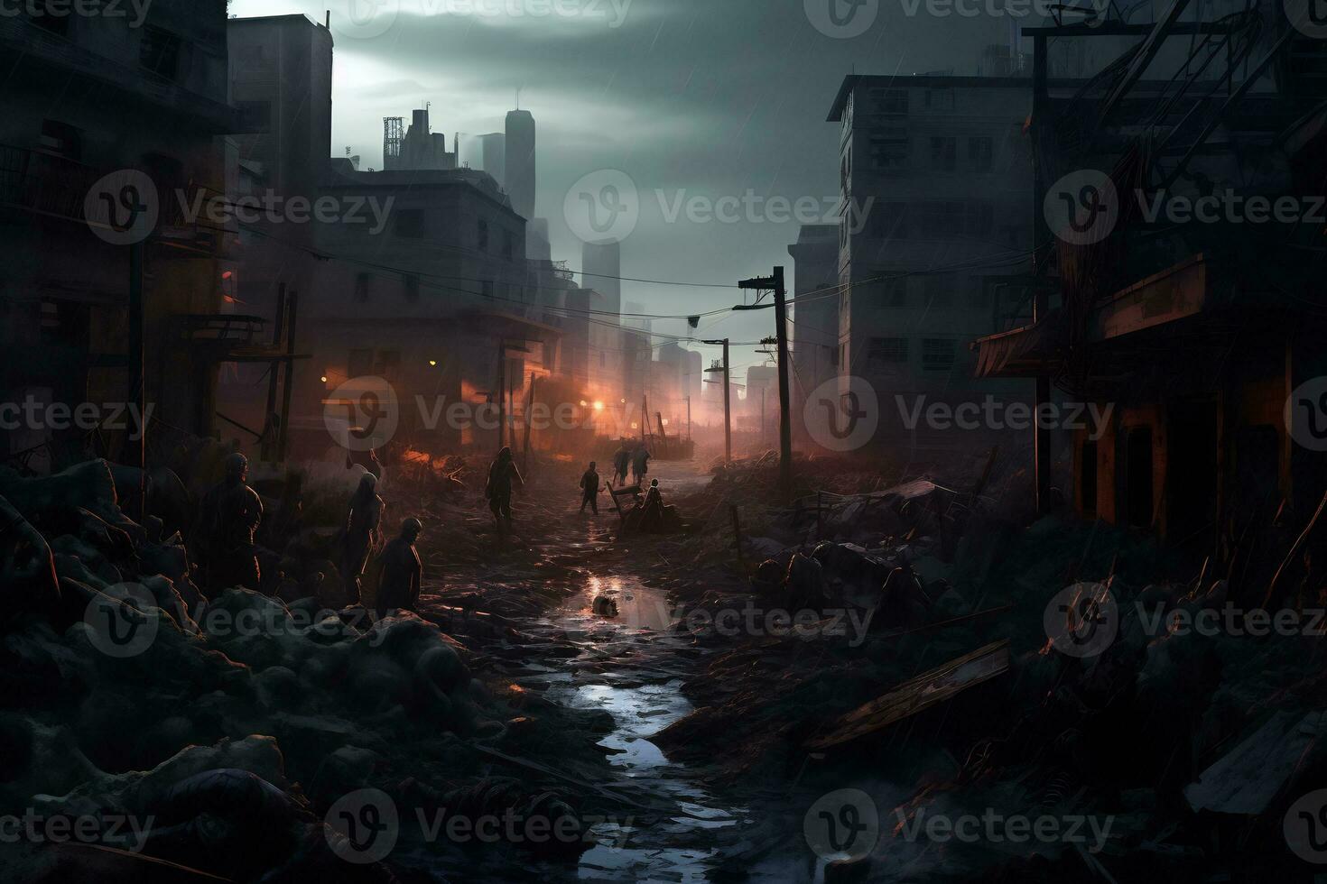 a thrilling and eerie scene of a zombie apocalypse photo