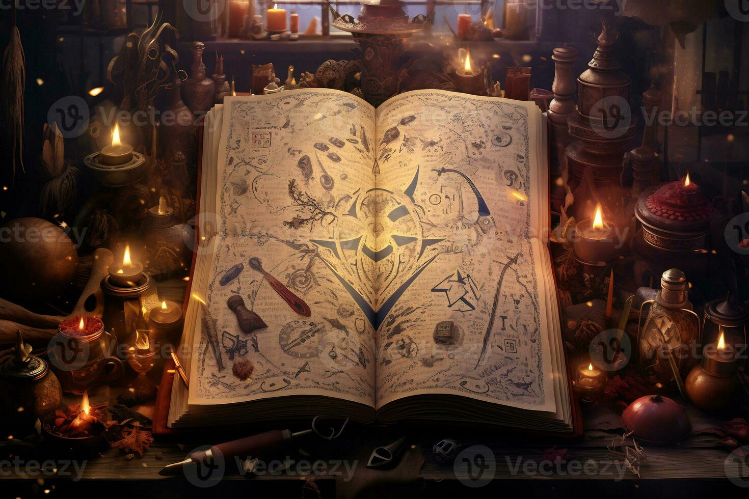 An intricate illustration of a witch ancient spellbook photo