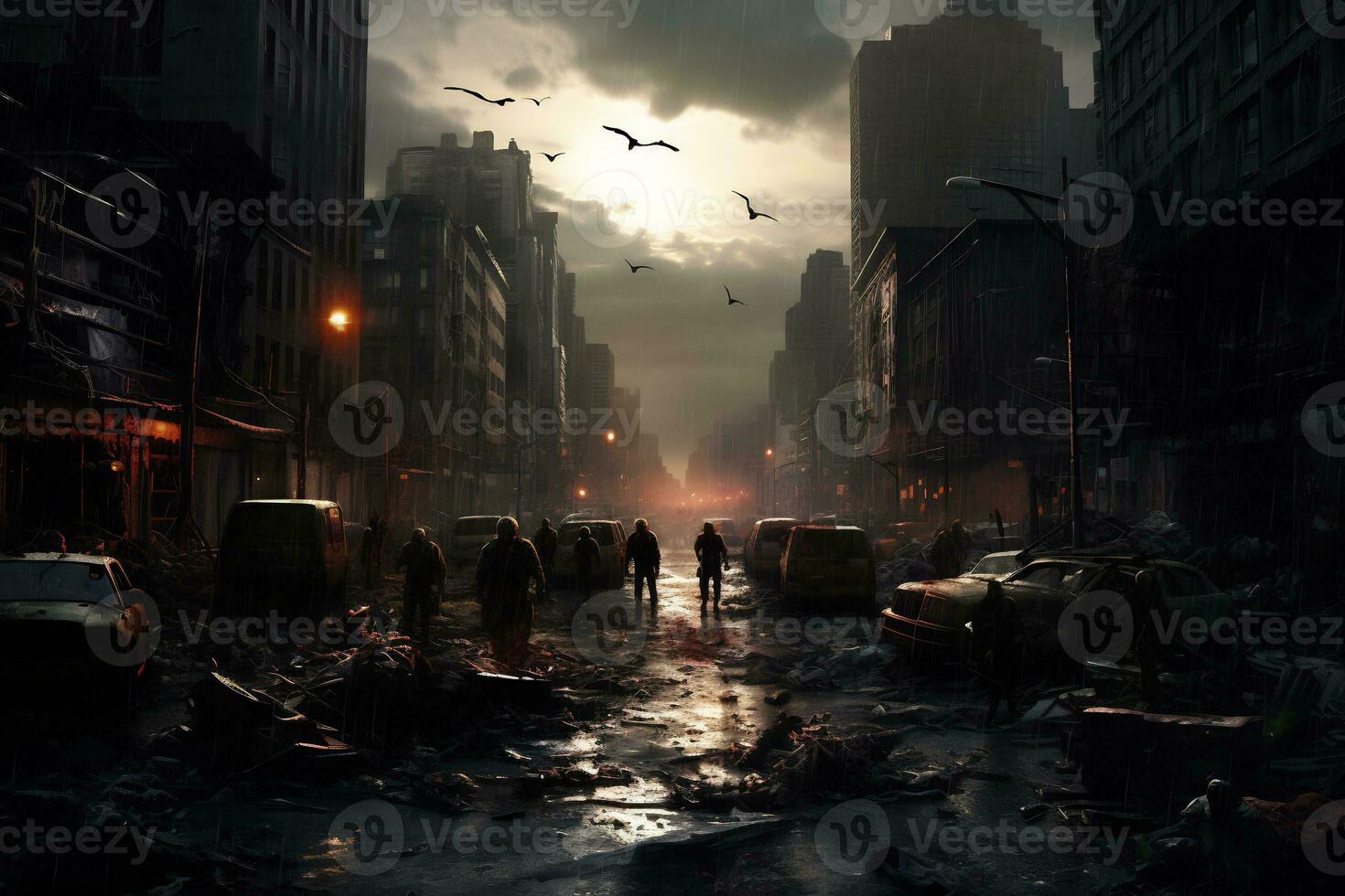 a thrilling and eerie scene of a zombie apocalypse photo