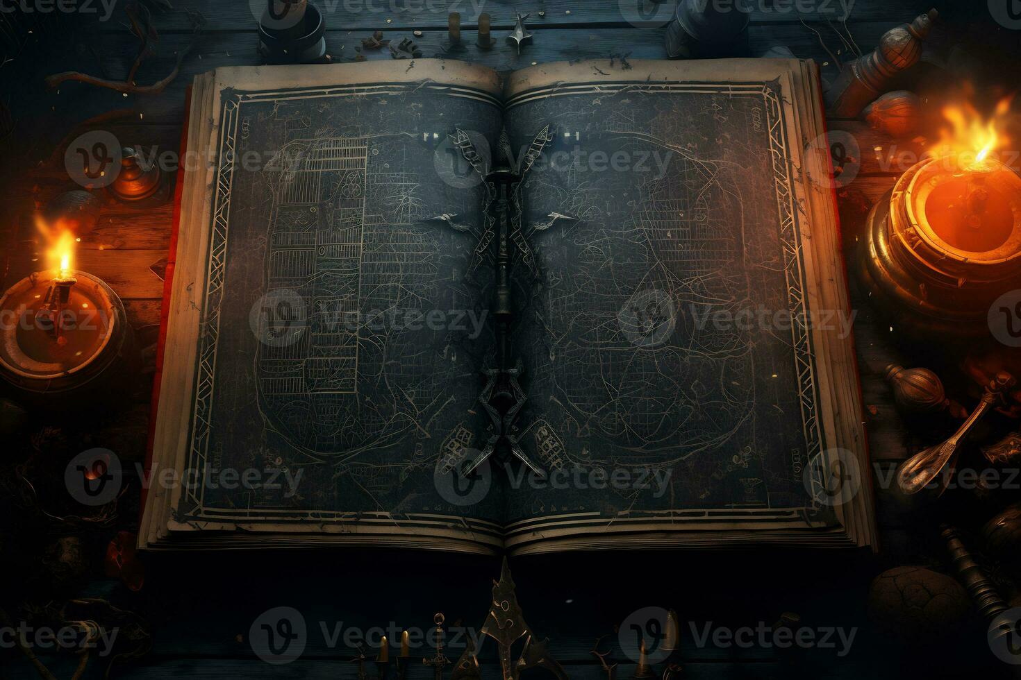 An intricate illustration of a witch ancient spellbook photo