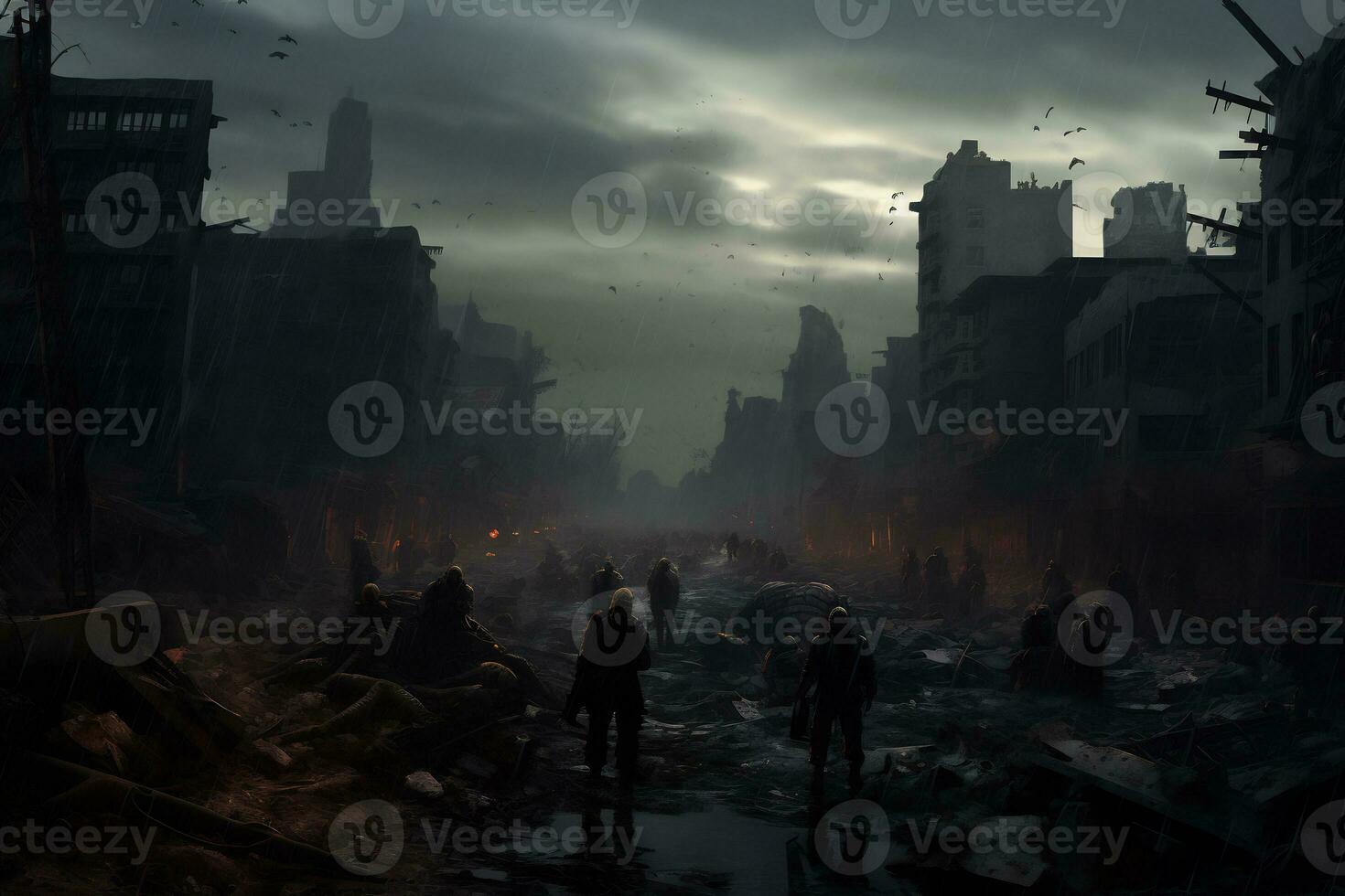 a thrilling and eerie scene of a zombie apocalypse photo