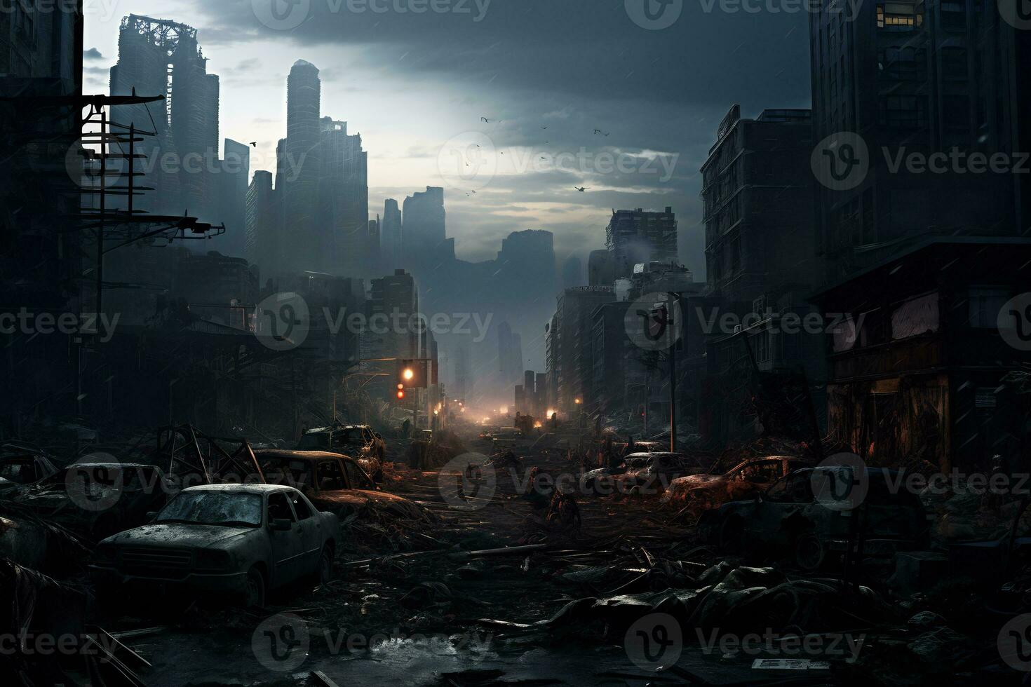 a thrilling and eerie scene of a zombie apocalypse photo