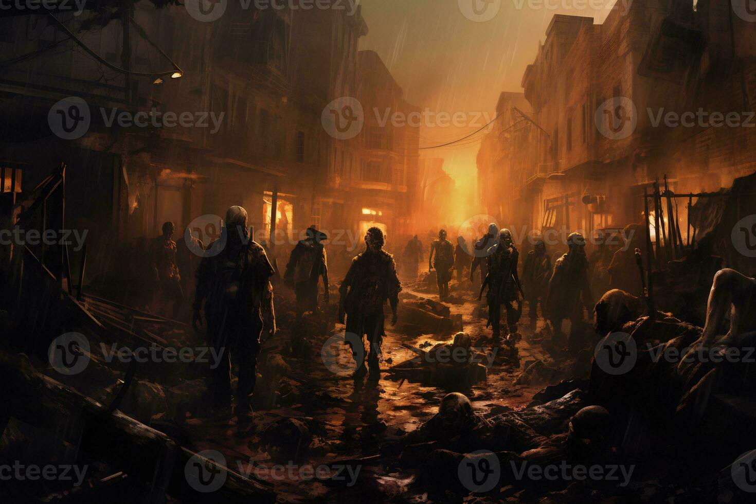 a thrilling and eerie scene of a zombie apocalypse photo