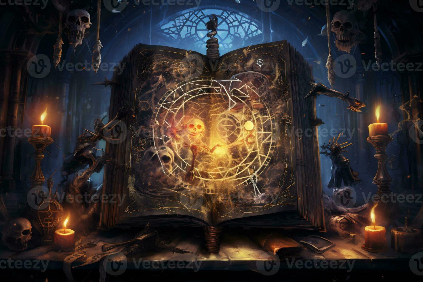 An intricate illustration of a witch ancient spellbook photo