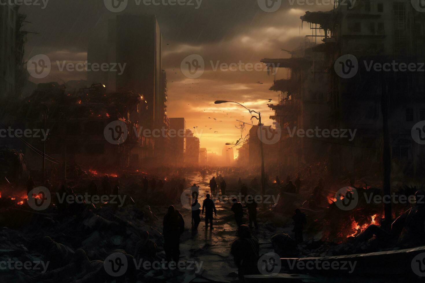 a thrilling and eerie scene of a zombie apocalypse photo