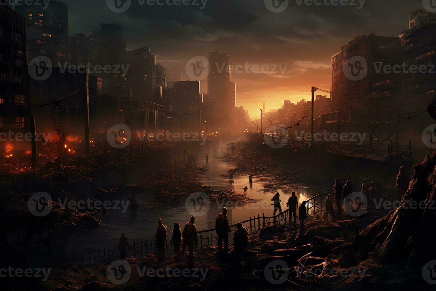 a thrilling and eerie scene of a zombie apocalypse photo