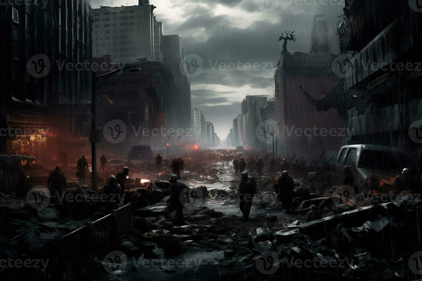 a thrilling and eerie scene of a zombie apocalypse photo