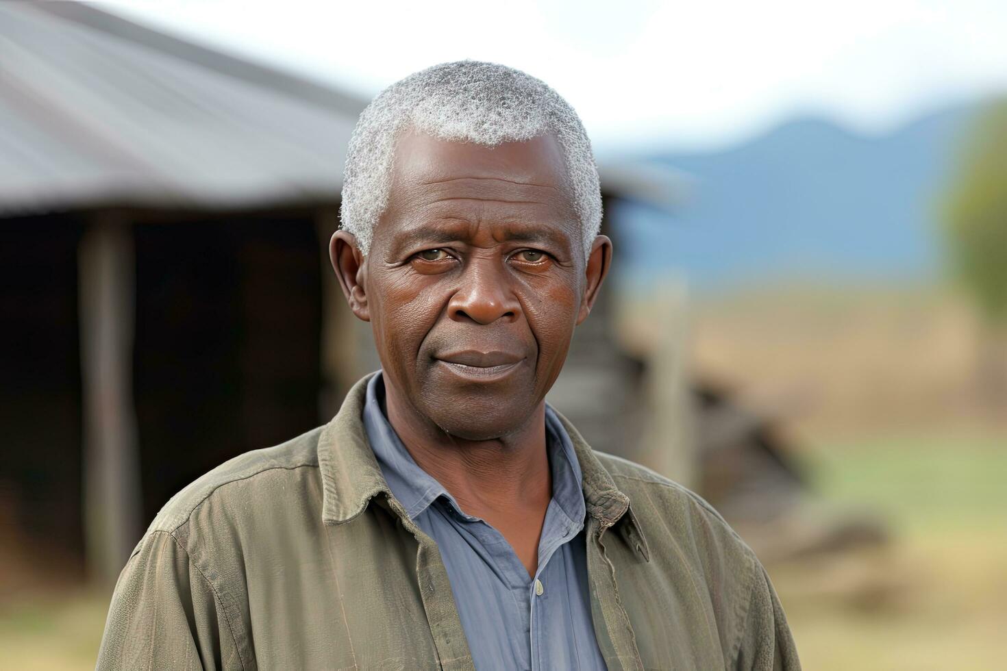 African man in 60s, short gray hair, countrysite ,Generative AI photo