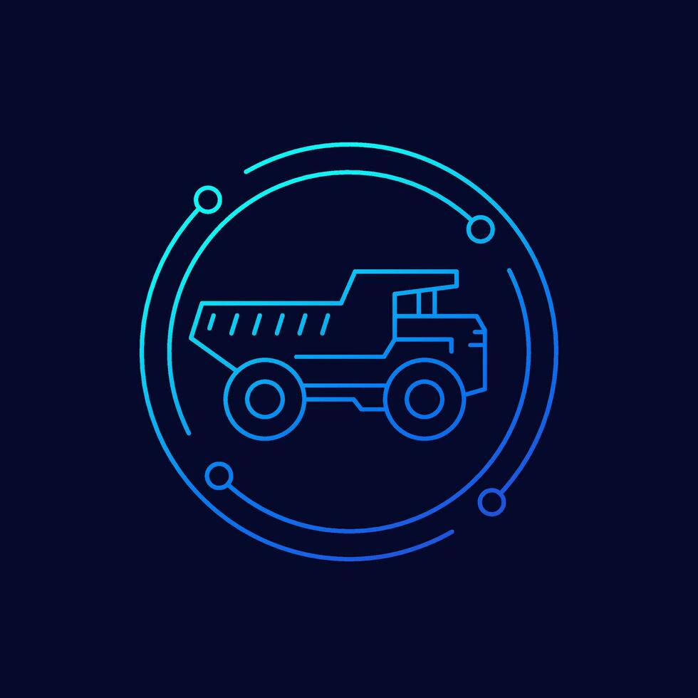 dump truck icon, heavy machinery, linear design vector