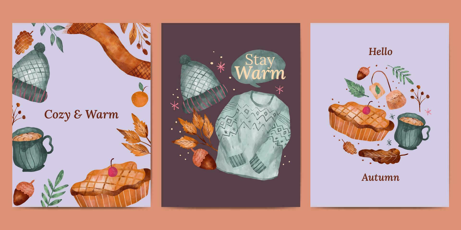 hand drawn autumn card collection illustration vector