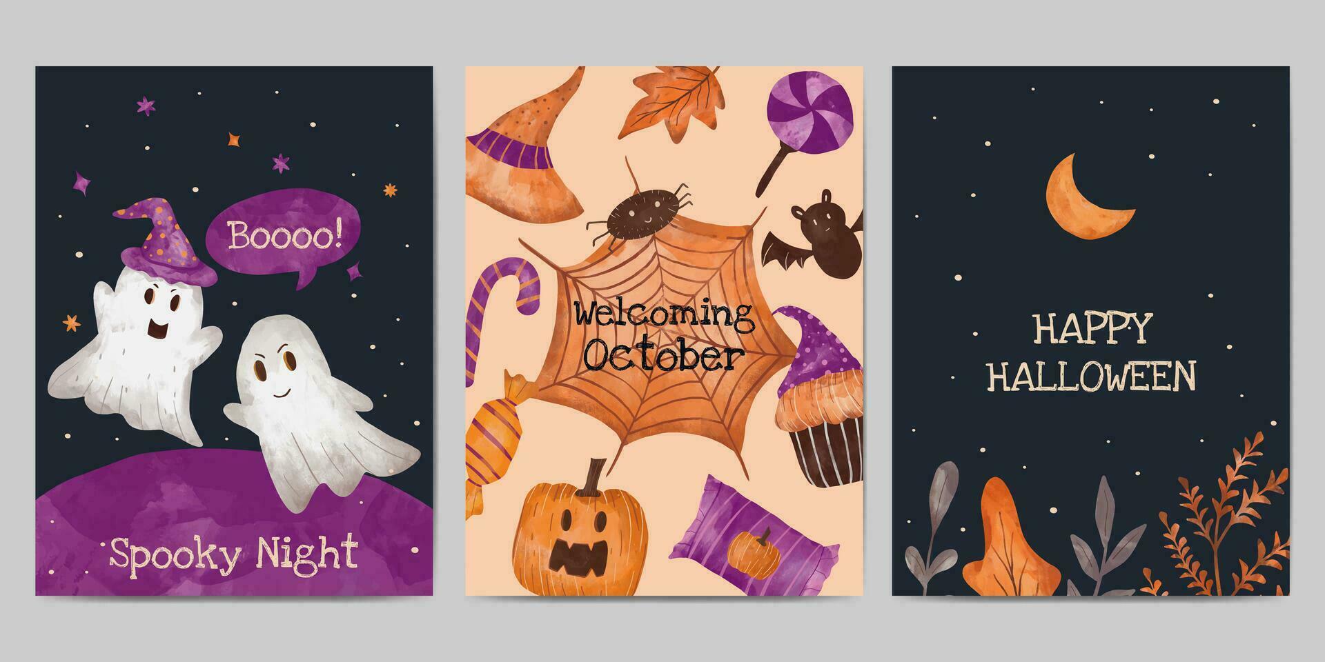 hand drawn halloween card collection illustration vector