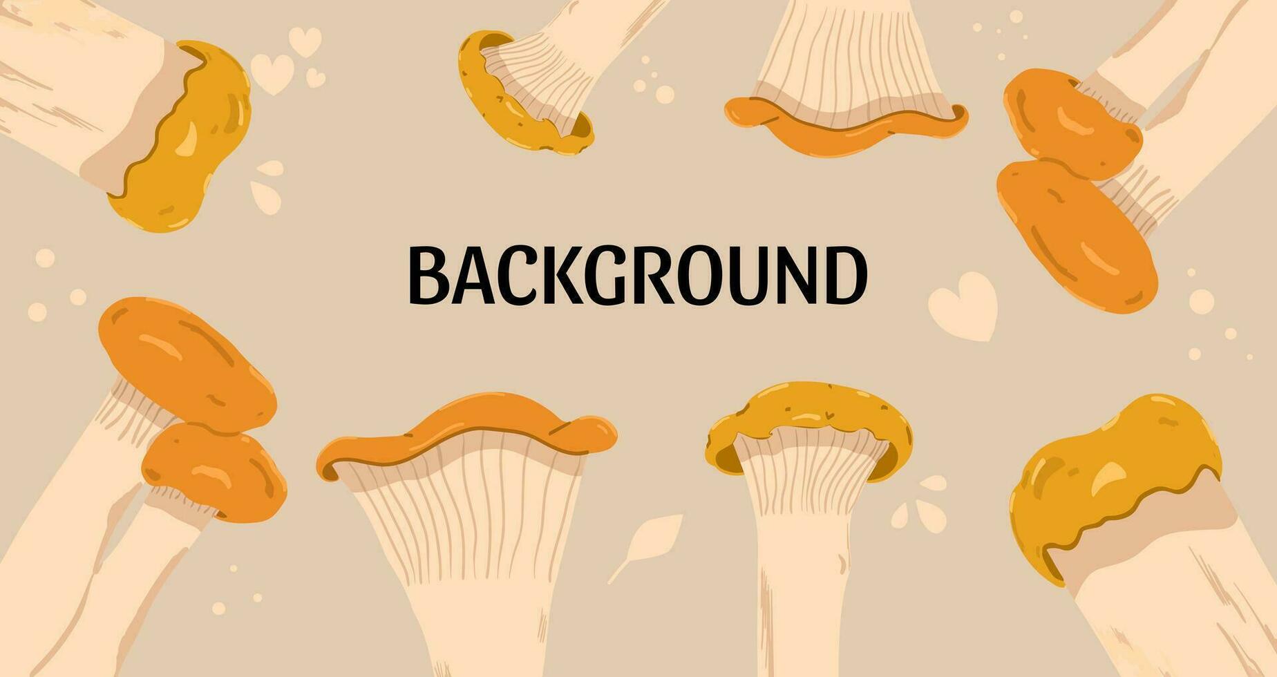 Banner, background with edible forest mushrooms. Vector illustration in hand drawn style.