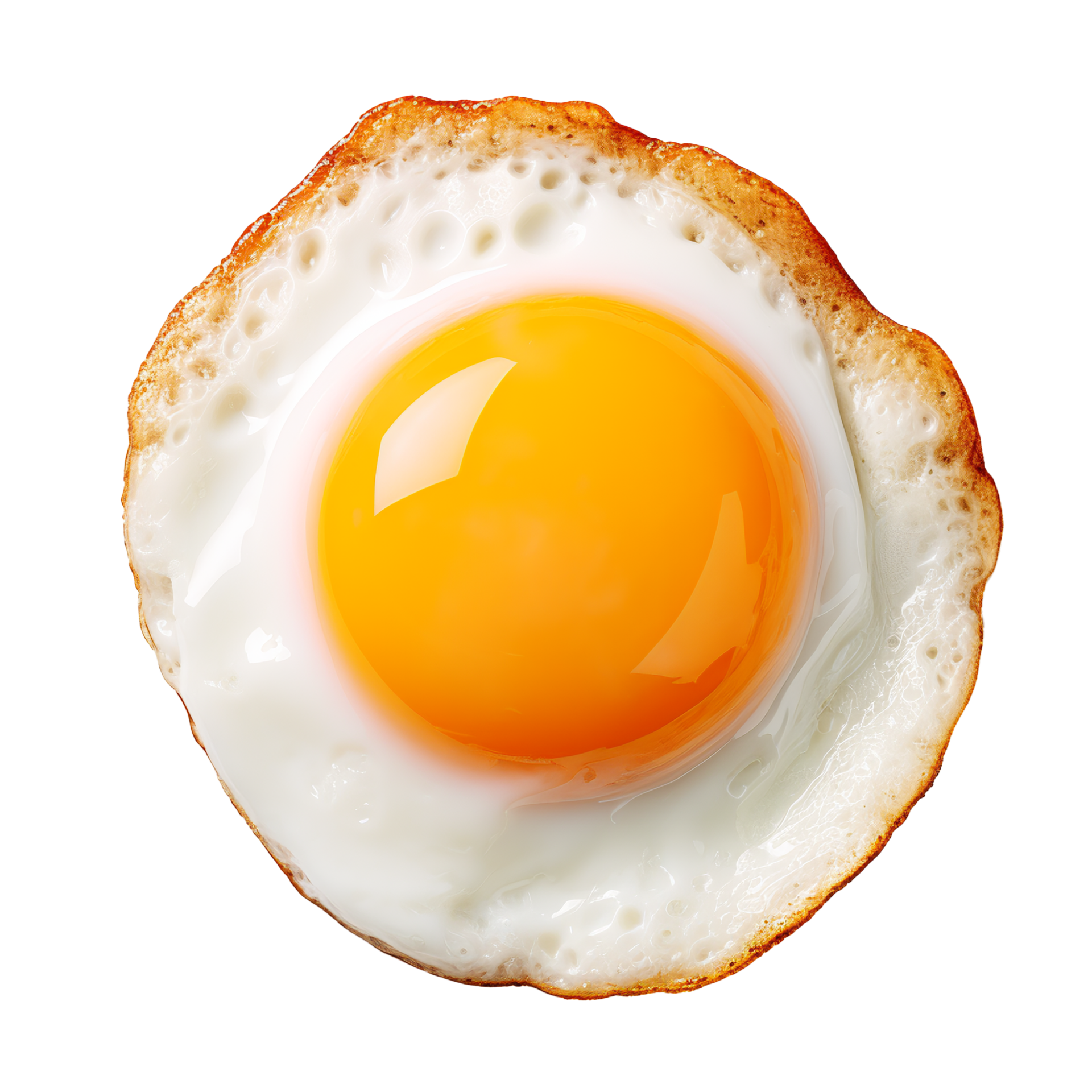 fried egg and yolk isolated on transparent layer background, top