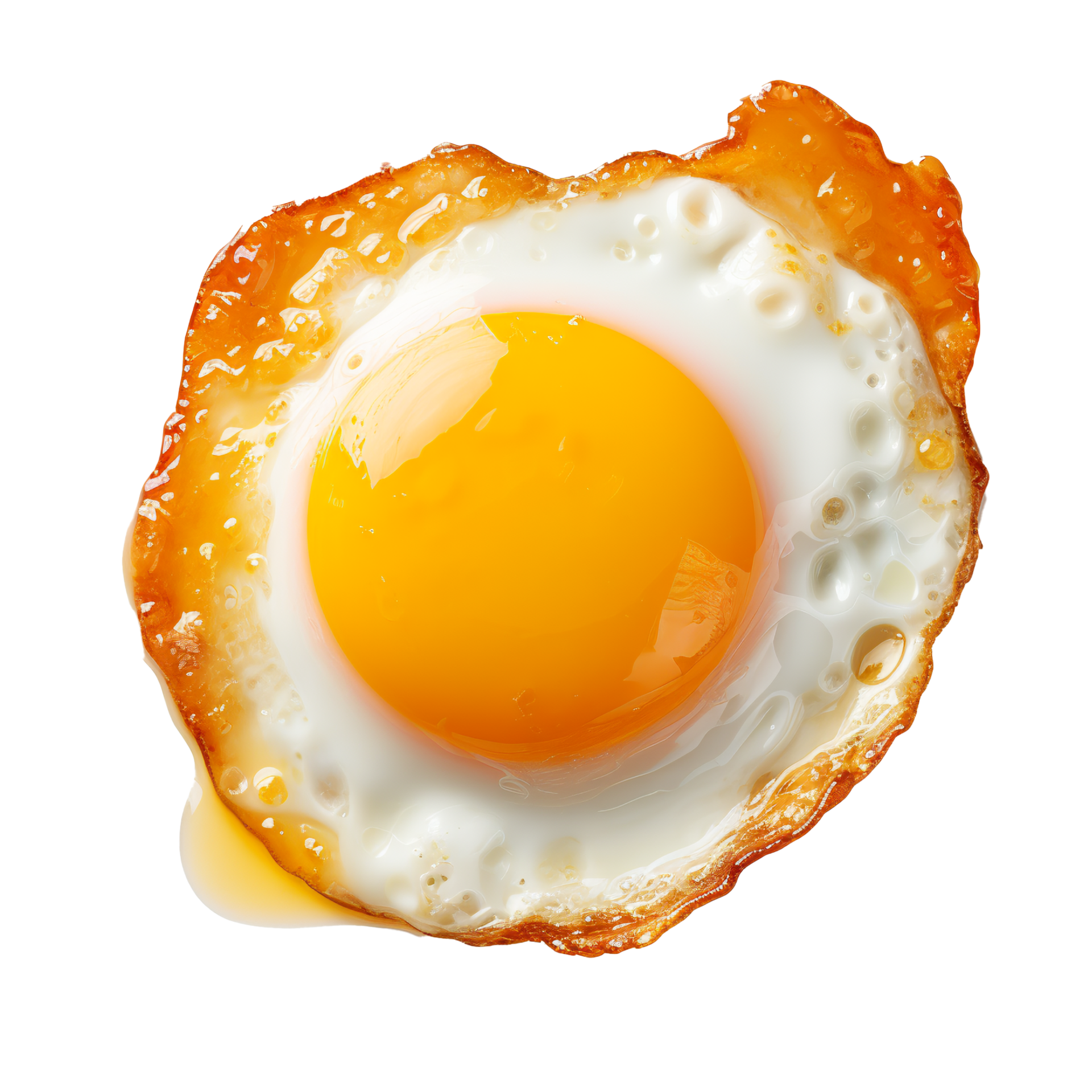 fried egg and yolk isolated on transparent layer background, top