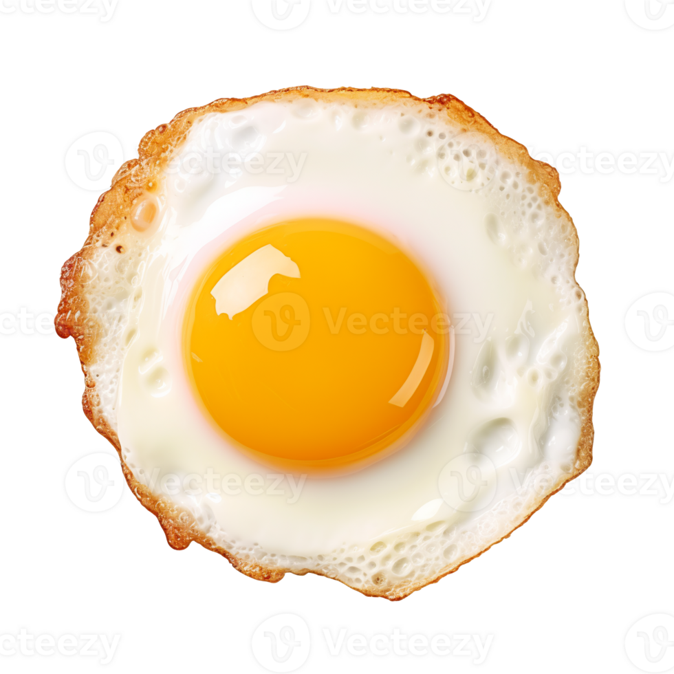 fried egg and yolk isolated on transparent layer background, top