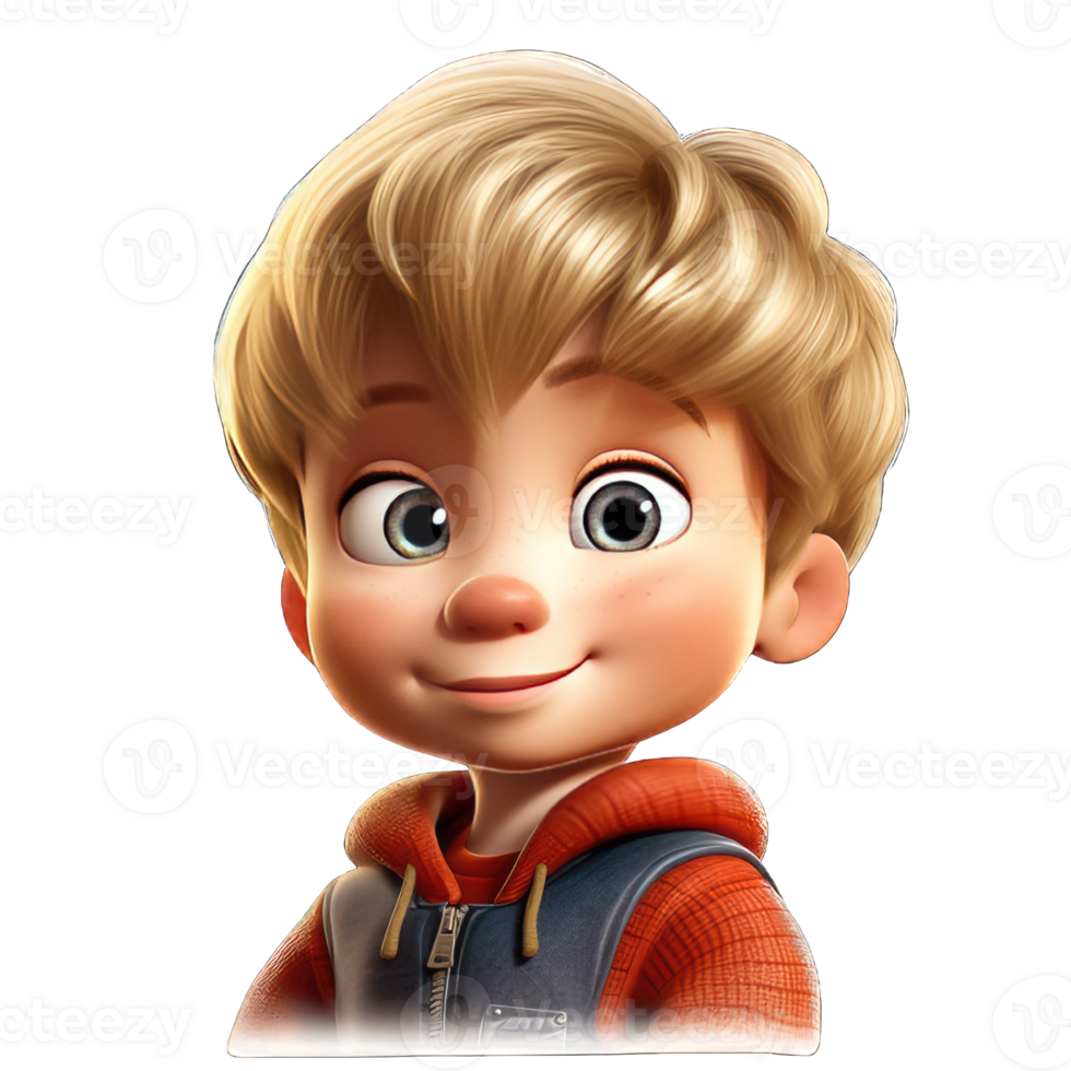 3D cartoon character a cute little boy, Isolated transparent background png