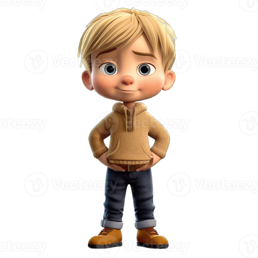 3D cartoon character a cute little boy, Isolated transparent background png