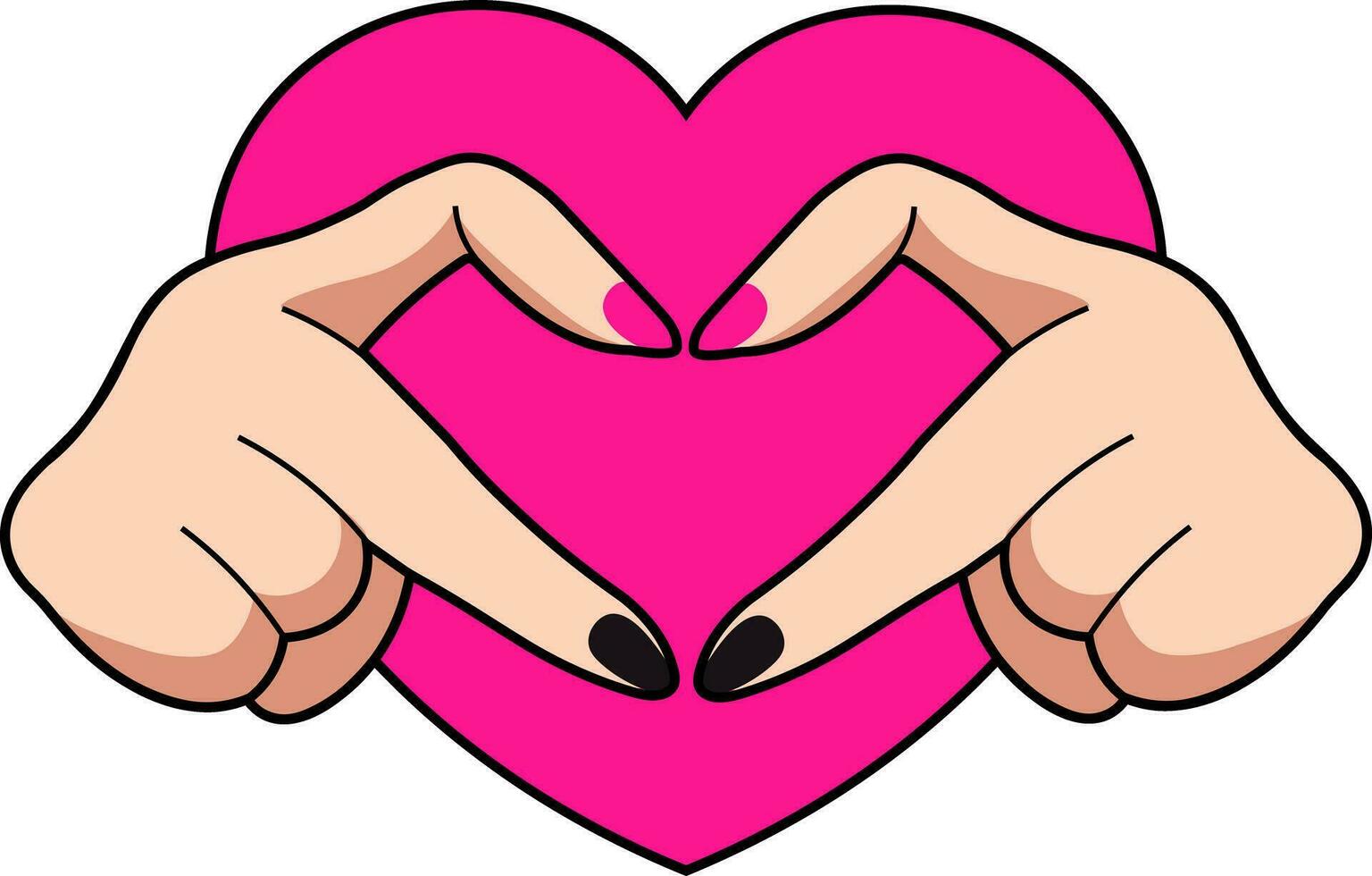 Emo heart from fingers in acid pink color. Bright vector illustration