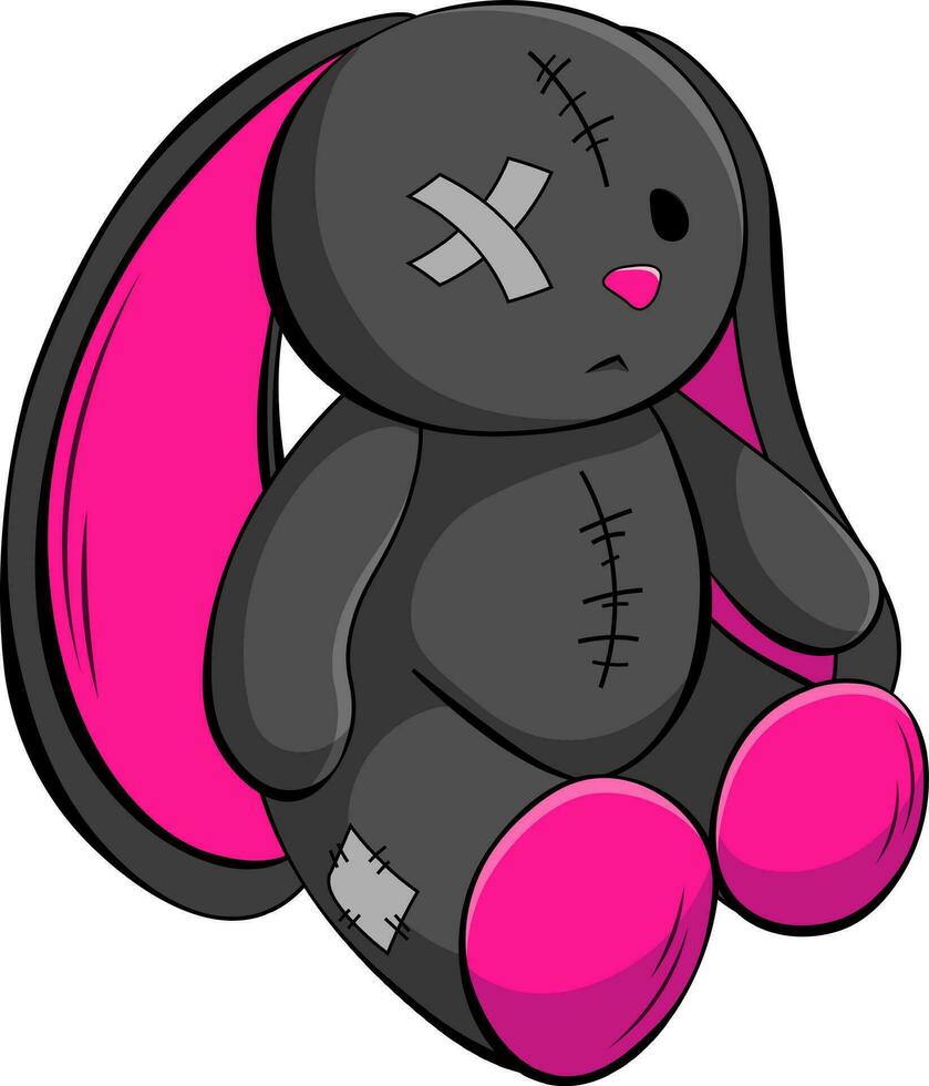 Torn black hare with pink paws and ears. The emo bunny of the 2000s vector