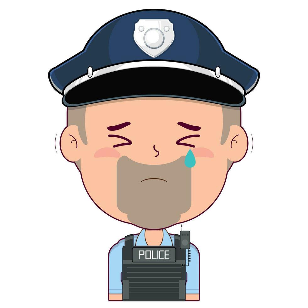 policeman crying and scared face cartoon cute vector