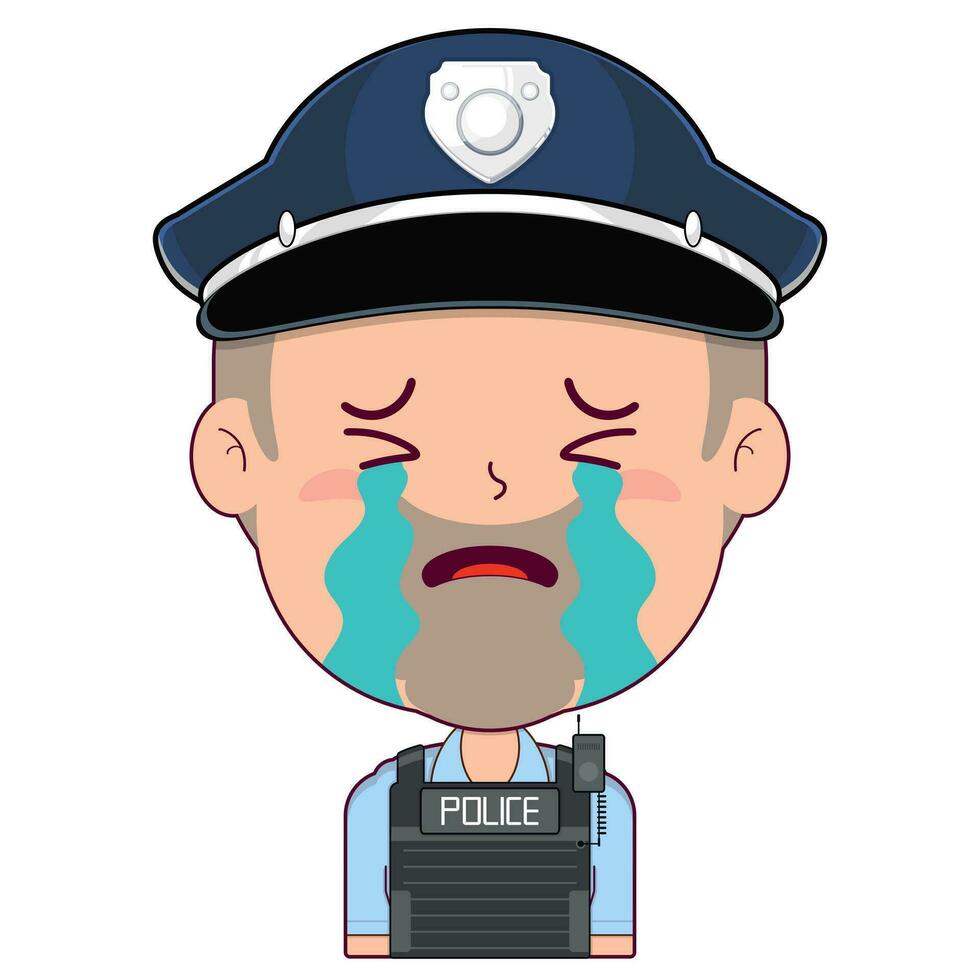 policeman crying and scared face cartoon cute vector
