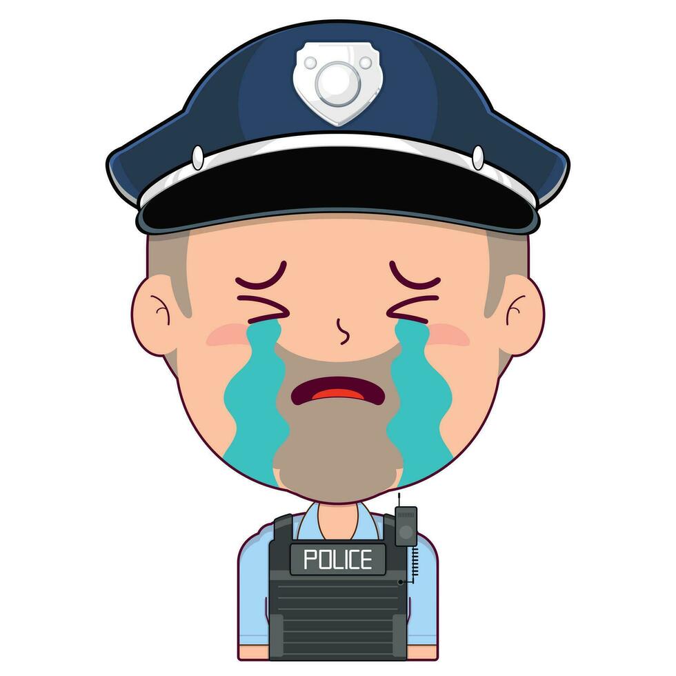 policía llorando y asustado cara dibujos animados linda vector