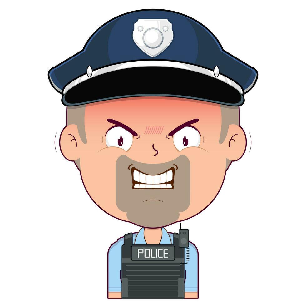 policeman angry face cartoon cute vector