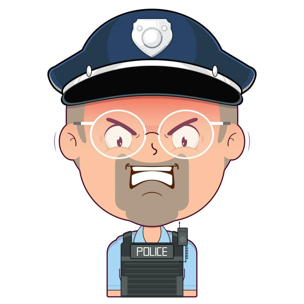 policeman angry face cartoon cute vector