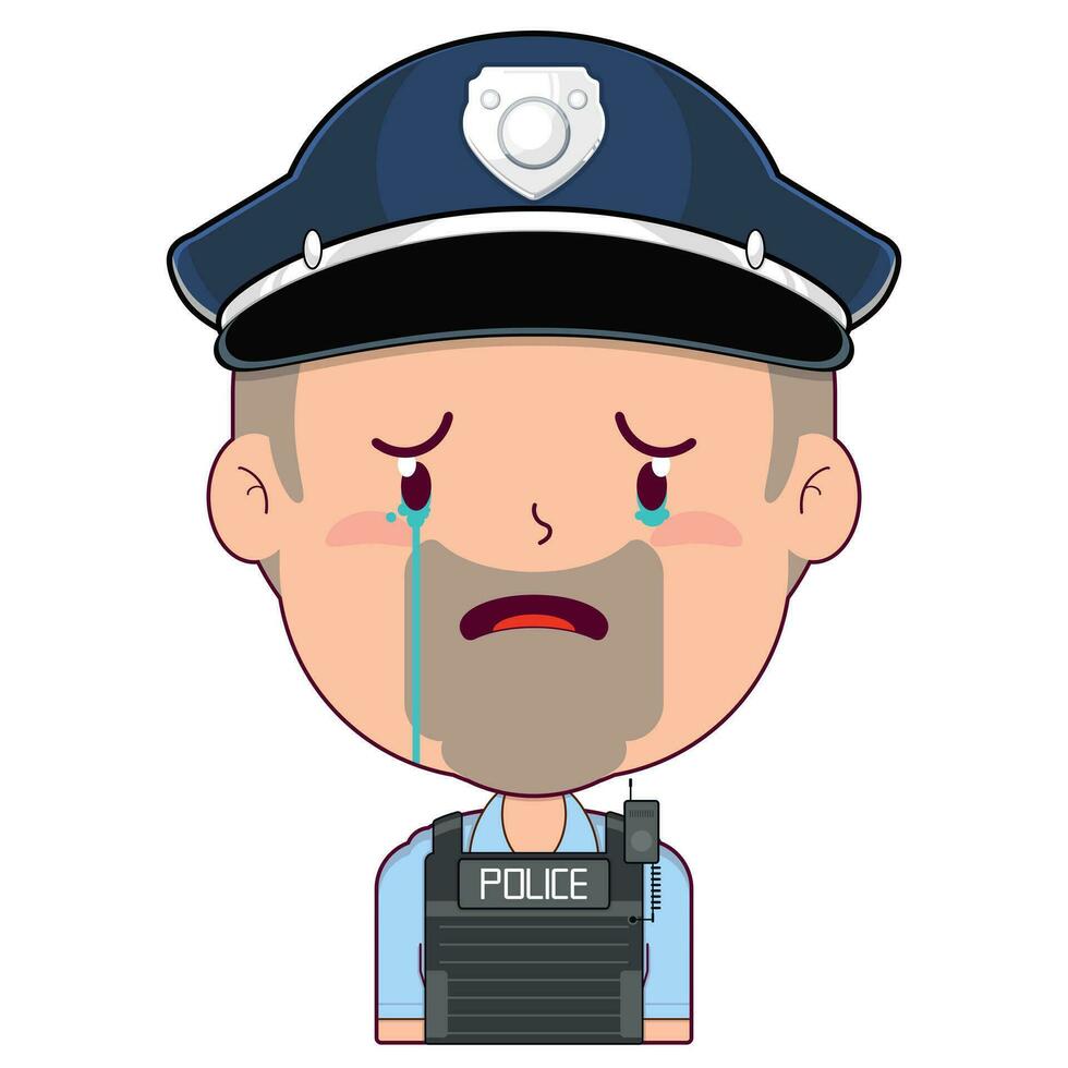 policía llorando y asustado cara dibujos animados linda vector