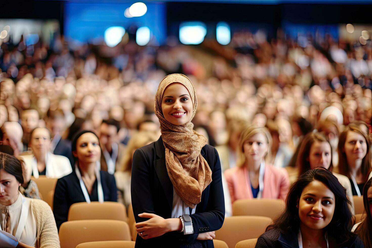 Speaker women at Business Conference and Presentation  , Generative AI. photo
